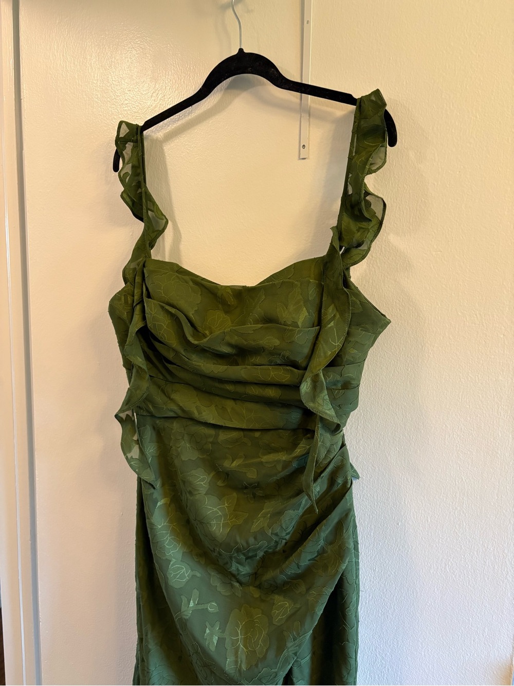 Azazie Olive Green Ruffled Midi Dress
